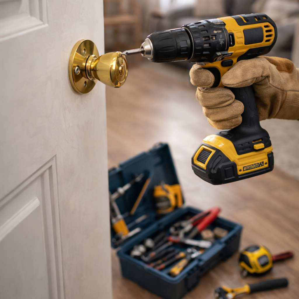 Professional handyman tools prepared for home repair project